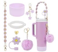 Stanley Cup Accessories Set Including 1 Pcs Water Bottle Handle Strap, 1 Pcs Siliocne Stanley Cup Boot, 1 Pcs Siliocne Straw Cover, 2 Pcs Stanley Charms for Stanley Cup 40oz & 30oz Tumbler (Purple)…
