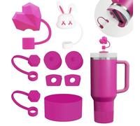 Stanley Cup Accessories Set Including 6 Pcs Silicone Spill Proof Stopper, 2 Pcs Straw Cover Cap for 9-10 mm Straws, 1 Pcs Silicone Boot for Stanley Cup Stanley 40oz & 30oz Tumbler (Fuchsia)