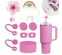 Stanley Cup Accessories Set Including 6 Pcs Silicone Spill Proof Stopper, 2 Pcs Straw Cover Cap for 9-10 mm Straws, 1 Pcs Silicone Boot for Stanley Cup Stanley 40oz & 30oz Tumbler (Peony)