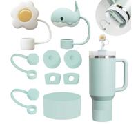 Stanley Cup Accessories Set Including 6 Pcs Silicone Spill Proof Stopper, 2 Pcs Straw Cover Cap for 9-10 mm Straws, 1 Pcs Silicone Boot for Stanley Cup Stanley 40oz & 30oz Tumbler (Seafoam)