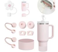 Stanley Cup Accessories Set Including 6 Pcs Silicone Spill Proof Stopper, 2 Pcs Straw Cover Cap for 9-10 mm Straws, 1 Pcs Silicone Boot for Stanley Cup 40oz & 30oz Tumbler (ROSE QUARTZ)