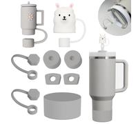 Stanley Cup Accessories Set - Silicone Spill Proof Stopper (6 Pcs), Straw Cover Cap (2 Pcs), Silicone Boot for 40oz & 30oz Tumbler (Ash)