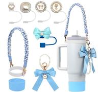Stanley Cup Accessories Sets-12/10/13 Pcs for Stanleys,Reusable Silicone Straws， Boho Handle Strap & Charms,Lid & Toppers Fit 30oz/40oz Cups