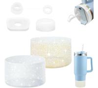 Stanley Cup Accessories Silicone Protective Set 4-Piece - Black & White Protective Caps + Straw Lid - Non-Slip Cup Base for Travel, Home & Everyday Use - Noise Insulation & Leakage Protection