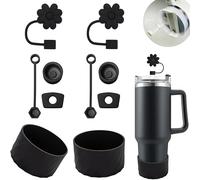 Stanley Cup Accessories9Pcs, 4 Straw Cover Cap, 2 Square Spill Stopper, 2 Round Leak Stopper, 1Pcs Silicone Boot for Stanley Cup 20 40/30oz/Tumbler Silicone Spill Proof Stopper Set (Black)