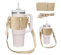 Stanley Cup Carry Bag, PU Leather Case with ID Card Pocket, Adjustable Strap, Fits Bottles from 9 to 12 cm Diameter, for Travel, Camping