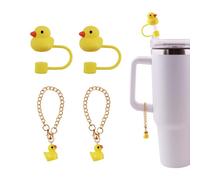 Stanley Cup Duck Silicone Straw Topper - 2Pcs Mini Duck Cover Cap with 2Pcs Charm Accessories, Dust-Proof Reusable Tips for 30&40 Oz Tumbler