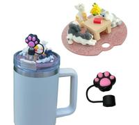Stanley Cup Lid Charms - Cute Kitten-Themed Accessories for 40oz Tumblers with Silicone Straw Cover Cap