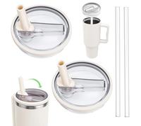 Stanley Cup Lid, Leak-Proof, Pack of 2 Replacement Lids for 40 oz Cups with 2 Straws, Reusable Leak-Proof and Dustproof Tumbler Covers (Cream)