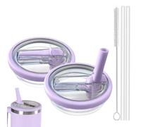 Stanley Cup Lids Leak-Proof, Reusable Leak-Proof Replacement Lid for Stanley Cup with 2 Straws and 1 Straw Brush (Purple)