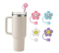 Stanley Cup Silicone Straw Covers - Cute Flower Toppers for 30&40 Oz Tumbler, Reusable Dust-Proof Drinking Straw Cover Set of 4