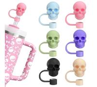 Stanley Cup Skull Straw Toppers - 6pcs Cap Covers for Drinking Straws, Halloween & Christmas Gifts