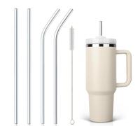 Stanley Cup Straw Replacement 4 Pcs Metal Straws for Stanley Cup 40oz Reusable Straw for Stanley Cup Accessories with Cleaning Brush (Curved + Straight)
