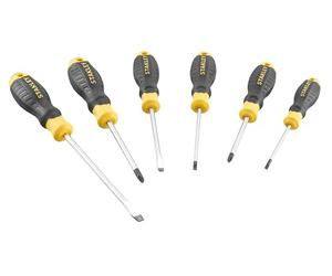 Stanley Cushion Grip™ Screwdriver Set, 6 Piece, 2 x Phillips : PH1 x 75mm, PH2 x 100mm,2 x Parallel : 3.5 x 60mm, 4.0 x 100mm, 2 x Flared : 5.5 x 100mm, 6.5 x 150mm