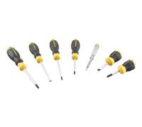 Stanley Cushion Grip™ Screwdriver Set, 6 Piece + Voltage Tester, Engineered from high-Strength, Chrome Vanadium Steel with a Strong Magnetic Black Oxide tip.