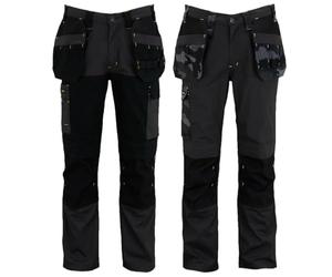 Stanley Dixon Mens Work Holster Cargo Stretch Slim Fit Trousers Knee Pad Pockets Comfort Cargo MAX Heavy Duty Combat Cordura Jeans (UK, Waist & Inseam, 32, 31, Grey Black)