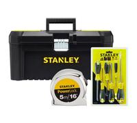 Stanley Essential Tool Kit - 5M Powerlock Tape Measure, 6-Piece Steel Screwdriver Set & 16" Toolbox With Organiser Top