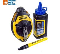 Stanley FatMax 30M Chalk Line Reel + 113G Blue Chalk & Fine Marker Pen, 047681