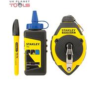 Stanley FatMax 30M Chalk Line Reel + 113G Blue Chalk & Fine Marker Pen, 0-47-681