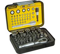 STANLEY Fatmax 39 Pc 1/4" Sq. Drive Mini Ratchet,Socket & Screwdriver Set,113906