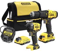 STANLEY FATMAX FatMax V20 Cordless Combi Drill and Impact Driver Set with 2 Batteries, Black,Yellow