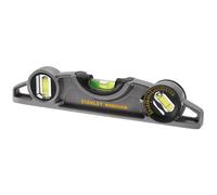STANLEY Torpedo Level Heavy Duty Aluminium Body and Magnetic Base Including 3 Reversible Vials 0-43-609, Grey/White, 25cm