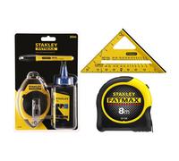 Stanley Fatmax Measuring & Marking Kit - 8M Blade Armor Tape Measure, 30M Chalk Line With Blue Chalk & 150mm Dual Colour Square