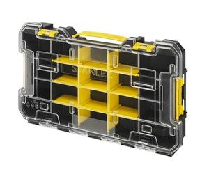 STANLEY® FATMAX® PRO-STACK™ Large Shallow Organiser - Removable Dividers, Transparent Lid, Portable Stackable Storage System, Carry Handle, 43.8 x 7 x 24.5cm for Small Parts & Accessories