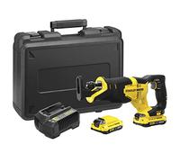 Stanley FATMAX Reciprocating Saw V20 Lithium 18V Speed Up to 3000 CPM, Stroke Length 25 mm Includes 2 Batteries 2Ah Charger and Case SFMCS300D2K-QW