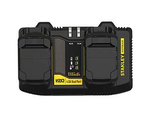 Stanley FatMax SFMCB24 Dual Bay Fast Charger (18 Volt, 4 Amps, 2 Batteries Charged in parallel, for all Stanley FatMax V20 Battery Series, Batteries Not Included)