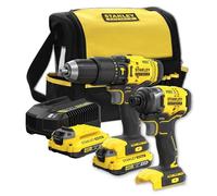STANLEY FATMAX SFMCK465D2S-QW V20 Combo Kit (18 V, Battery Hammer Drill, Battery Impact Driver, 2 x 2.0 Ah Lithium-Ion Batteries, 1 Charger, Carry Bag)