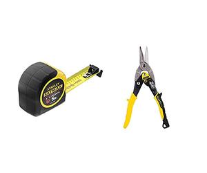 STANLEY FATMAX Tape Measure Blade Armor 5 M Metric Shock Resistant FMHT0-33864 & Aviation Snips - Straight Cut (2-14-563)