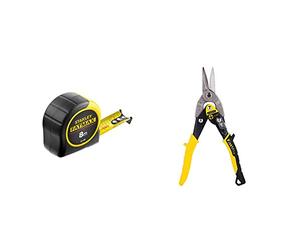 STANLEY FATMAX Tape Measure Blade Armor 8 M Metric Shock Resistant with Mylar Coating and Cushion Grip 0-33-728 & Aviation Snips - Straight Cut (2-14-563)