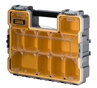 STANLEY FATMAX Waterproof 10-Compartment Deep Professional Tool Organiser, Removable & Stackable Deep Storage Cups with Transparent Lid, for Small Parts and Tools Storage, 1-97-521