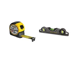 Stanley FMHT0-33868 Magnetic Tape, 8m & FATMAX XTREME Torpedo Level Heavy Duty Aluminium Body and Magnetic Base Including 3 Reversible Vials 0-43-609