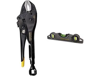 STANLEY FMHT0-74886 Fatmax Locking Mole Grip 250mm Curve Jaw Pliers, Black & FATMAX Xtreme Torpedo Level Heavy Duty Aluminium Body and Magnetic Base Including 3 Reversible Vials 0-43-609