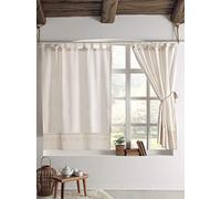 Stanley Hamilton Curtains, Tab Top Heading, Room Darkening, Hand Embroidered Panel Curtains, Cottage Collection available in 4 drops (Natural Beige/White, 167 W x 228 D cm Panel Size)
