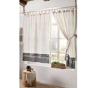 Stanley Hamilton Curtains, Tab Top Heading, Room Darkening, Hand Embroidered Panel Curtains, Cottage Collection available in 4 drops (Natural Beige/Grey, 228 W x 228 D cm Panel Size)