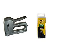 STANLEY Heavy Duty Staple Gun/Brad Nailer, 0-TR250 & Stanley 1-TRA704T"Type G" Staples, Silver, 6 mm, Set of 1000 Piece, Yellow