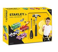 Stanley Jr. 4-piece vehicle set with 5-piece tool set - ideal for your child to play and learn - 4 robust vehicles for self-assembly - from 5 years