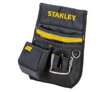 STANLEY Leather Tool Belt Pouch, Double Pocket Storage Organiser, Hammer Loop, 1-96-181