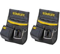 STANLEY Leather Tool Belt Pouch, Double Pocket Storage Organiser, Hammer Loop, 1-96-181