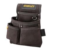 STANLEY Leather Tool Pouch, Double Pocket Storage Organiser, Hammer Loop, STST1-80114 Dark Brown One Size