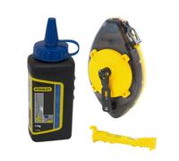 Genuine Stanley Power Winder 30m Chalk Line Reel &Mini Level+Blue Chalk 0-47-465
