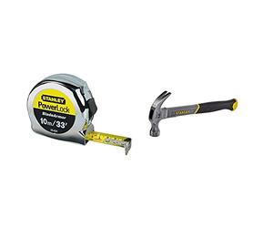 STANLEY Powerlock Tape with Blade Armor, 10m/30ft & STHT0-51309 16oz Fiberglass Curved Claw Hammer, 450g
