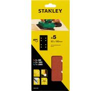 Stanley Punched Hook and Loop 1/3 Sanding Sheets 93mm x 190mm Assorted Pack of 5