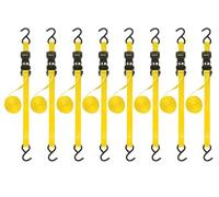 Stanley S1000 Black/Yellow 1" x 10' Ratchet Tie Down Straps - Light Cargo Hauling (1,500 lbs Break Strength), 8 Pack