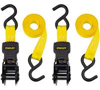 Stanley S10002 Black/Yellow 1" x 10' Ratchet Tie Down Straps - Light Cargo Hauling (1,500 lbs Break Strength), 2 Pack