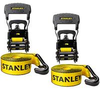 STANLEY S1007 Black/Yellow 1.5" x 16' Ratchet Tie Down Straps - 1,100 lb Safe Working Load / 3,300 lb Break Strength, 2 Pack