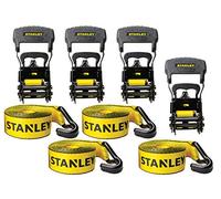 STANLEY S10074 1.5" x 16' Ratchet Tie Down Straps - Heavy Cargo Hauling (3,300 lbs Break Strength) 4 Pack